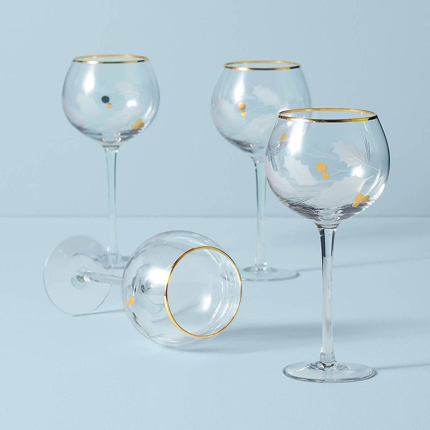 Lenox Holiday Set of 4 Decal Balloon Glasses