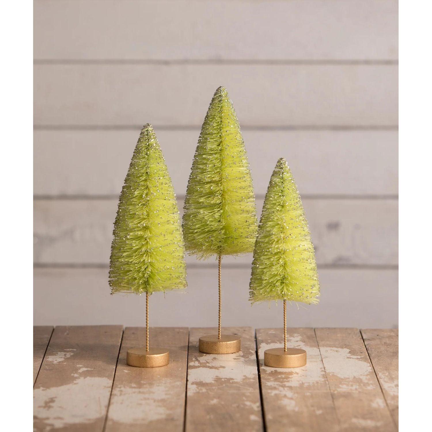 Bethany Lowe Mini Halloween Bottle Brush Trees with Gold Glitter (Set/7)