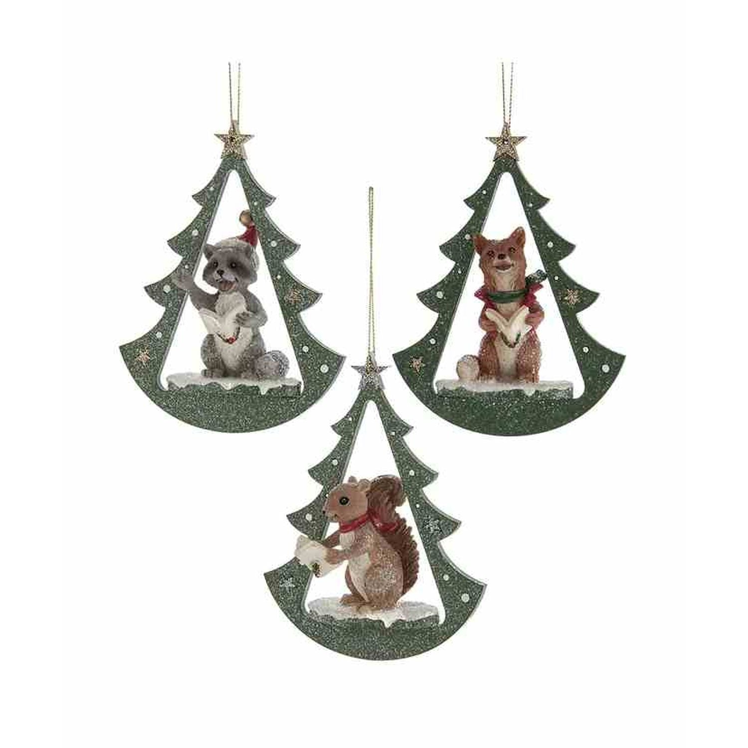 Wood Tree Ornaments - Set/3 Assorted