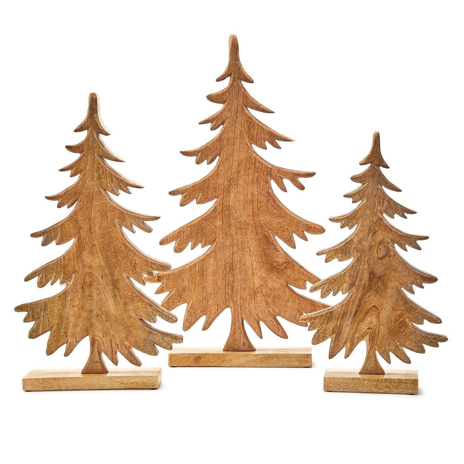 Wood Carved Pine Trees (Set of 3)