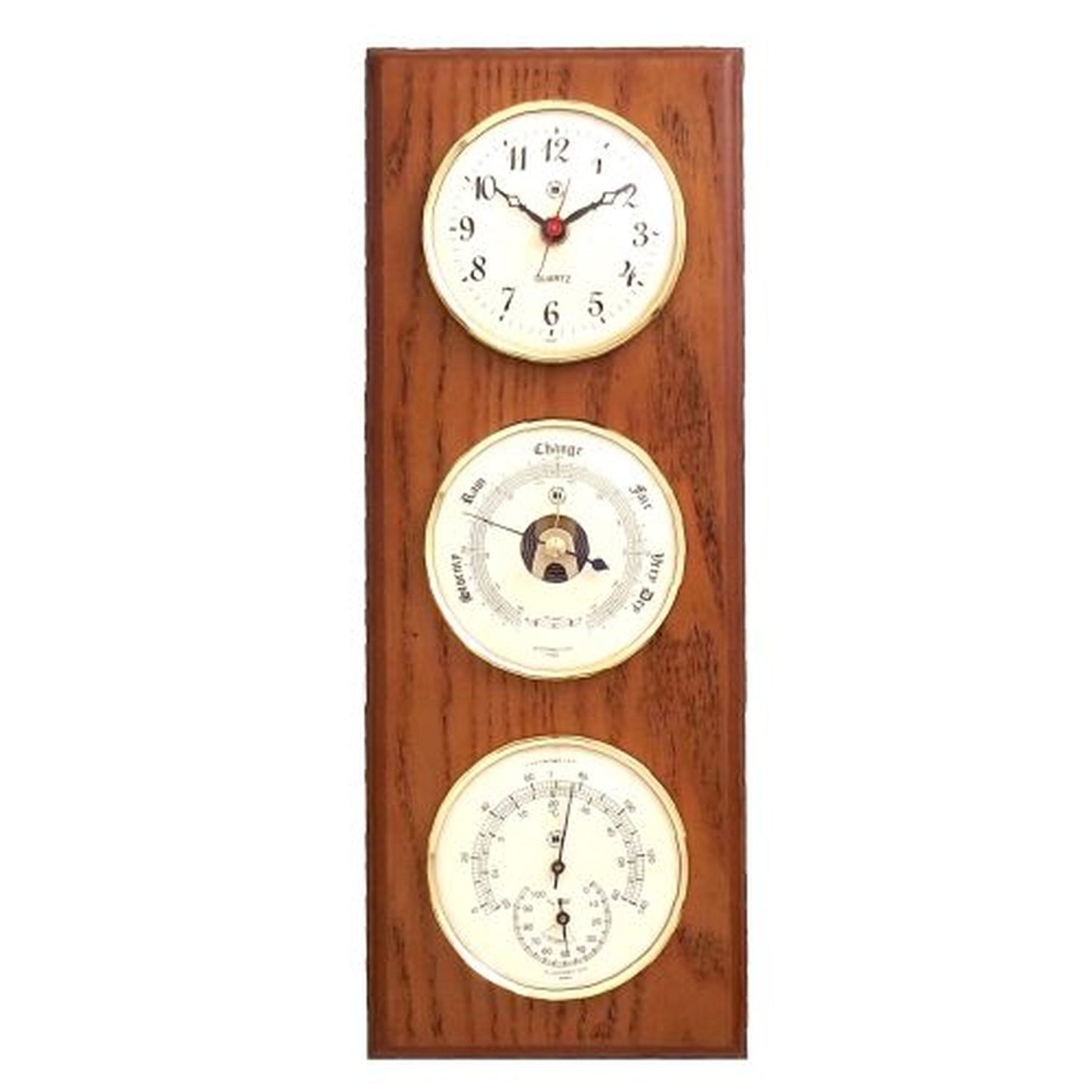 Quartz Clock, Barometer & Thermometer With Hygrometer On Oak