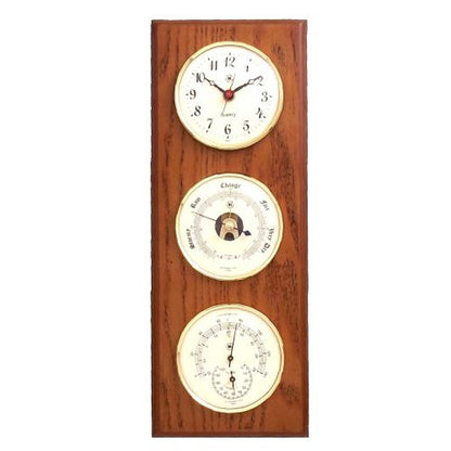 Quartz Clock, Barometer & Thermometer With Hygrometer On Oak