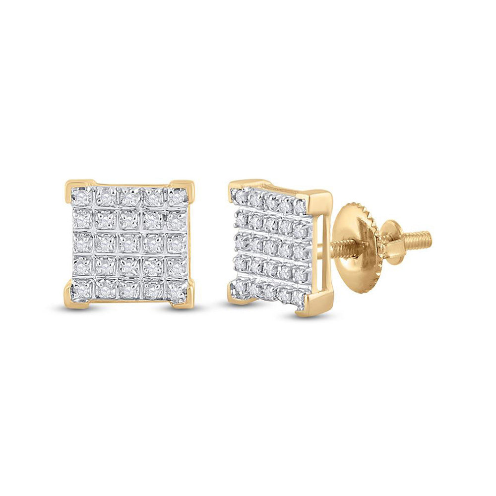 GND 10Kt Yellow Gold Mens Round Diamond Square Earrings 1/6 Cttw