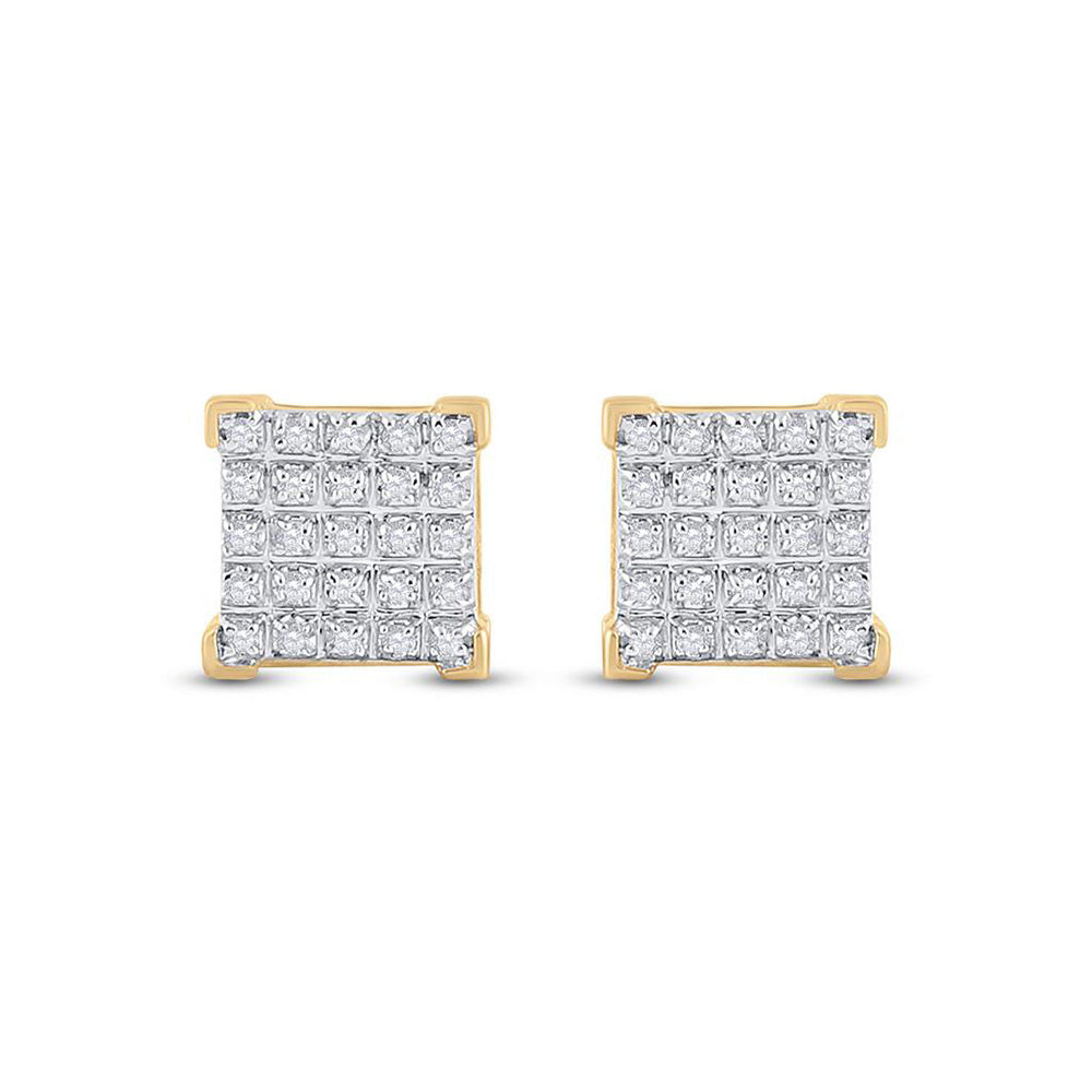 GND 10Kt Yellow Gold Mens Round Diamond Square Earrings 1/6 Cttw