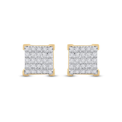 GND 10Kt Yellow Gold Mens Round Diamond Square Earrings 1/6 Cttw