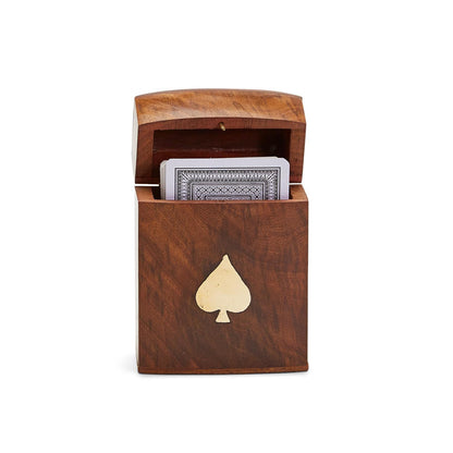 Two's Company Wood Crafted Playing Card Set in Wooden Box