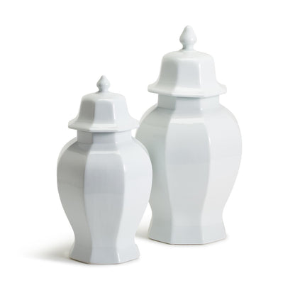 Two's Company Conservatory Set of 2 White Hexagonal Temple Jars with Lid, 18.5"