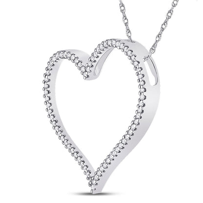 GND 10kt White Gold Womens Round Diamond Heart Pendant 1/5 Cttw