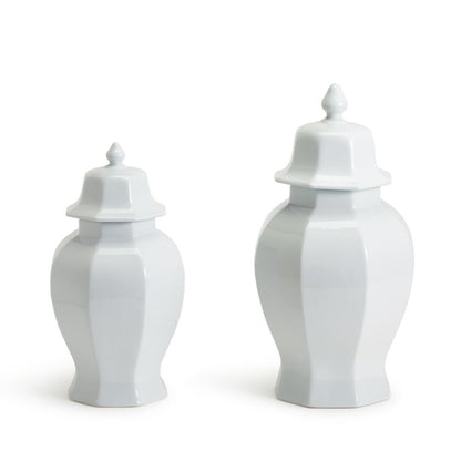 Two's Company Conservatory Set of 2 White Hexagonal Temple Jars with Lid, 18.5"