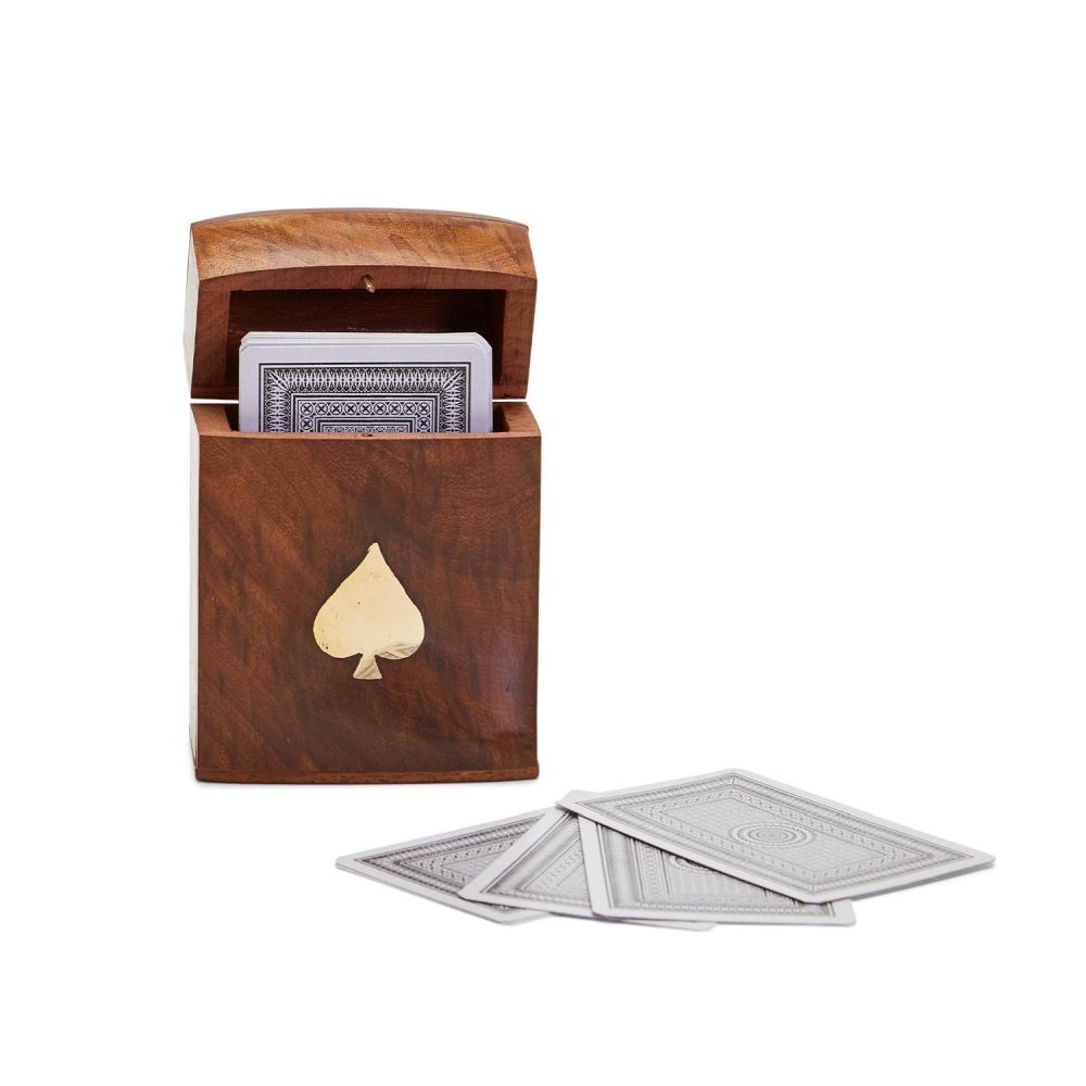 Two's Company Wood Crafted Playing Card Set in Wooden Box