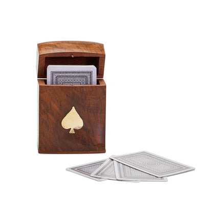 Two's Company Wood Crafted Playing Card Set in Wooden Box