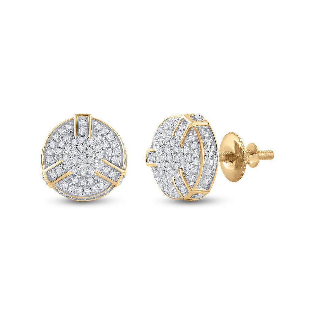 GND Yellow-Tone Sterling Silver Mens Diamond 3D Disk Circle Earrings 1/4 Cttw