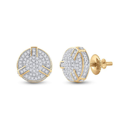 GND Yellow-Tone Sterling Silver Mens Diamond 3D Disk Circle Earrings 1/4 Cttw