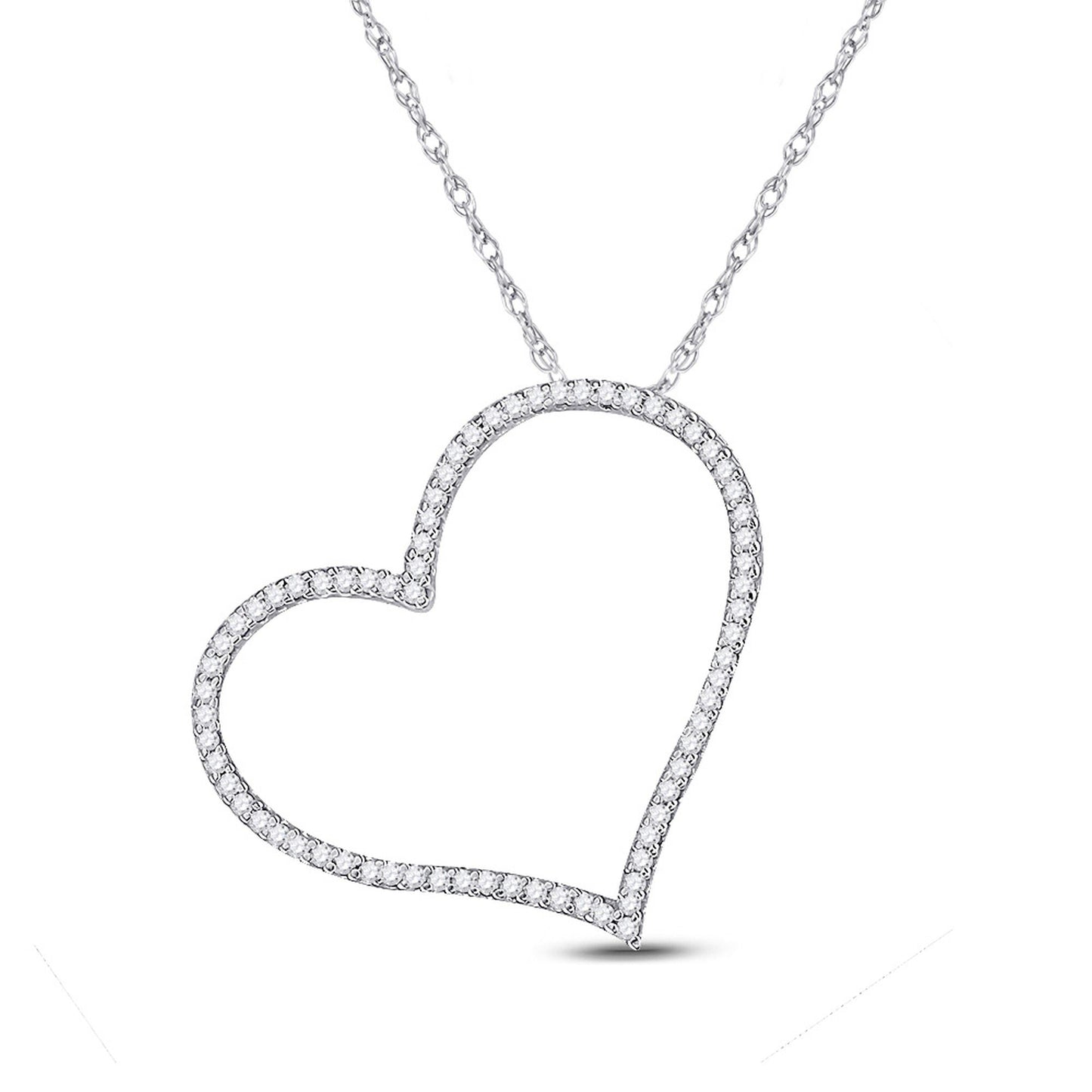 GND 10kt White Gold Womens Round Diamond Heart Pendant 1/5 Cttw