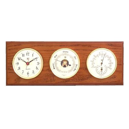 Quartz Clock, Barometer & Thermometer With Hygrometer On Oak