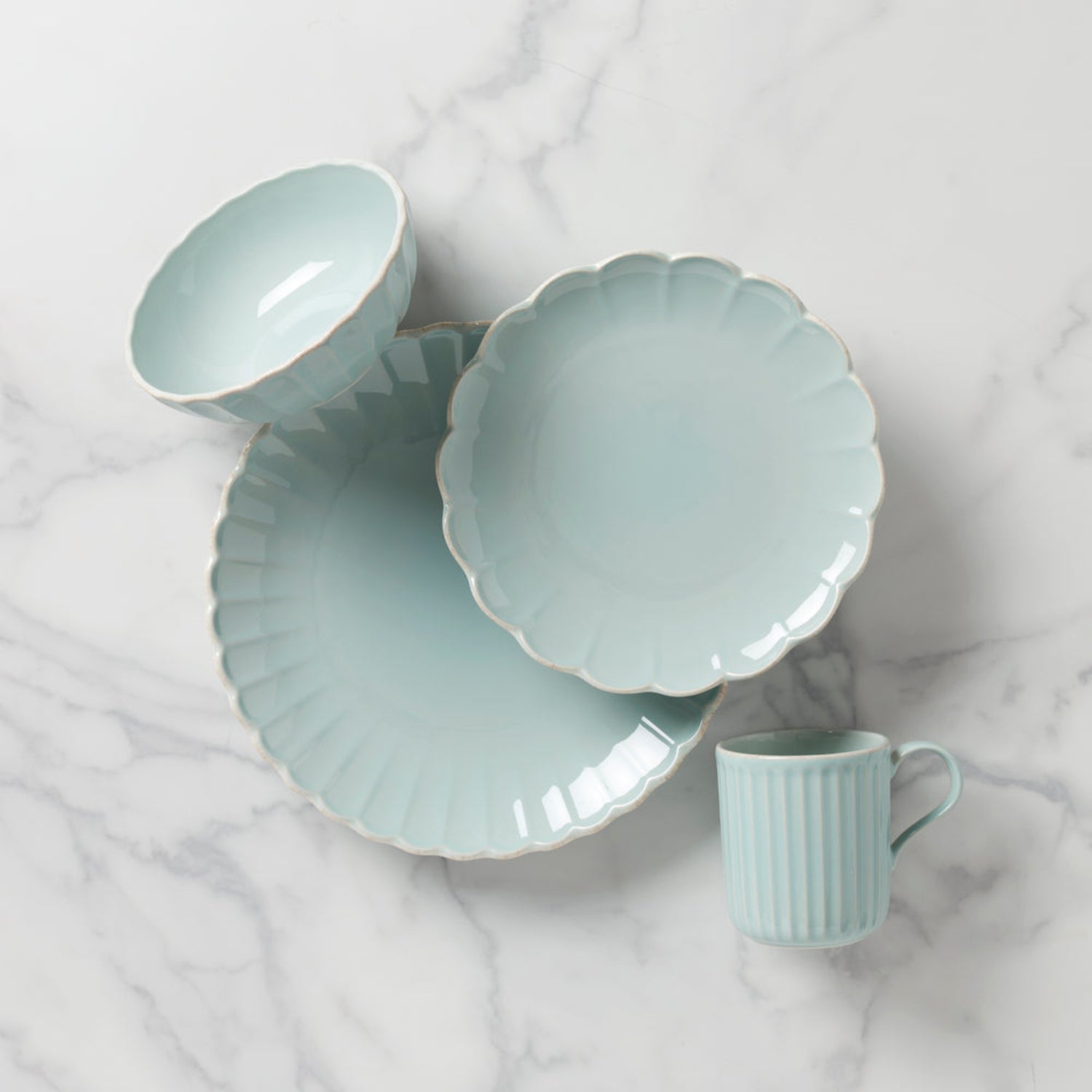Lenox French Perle Scallop Ice Blue 4-Piece Place Setting – Lijo Décor