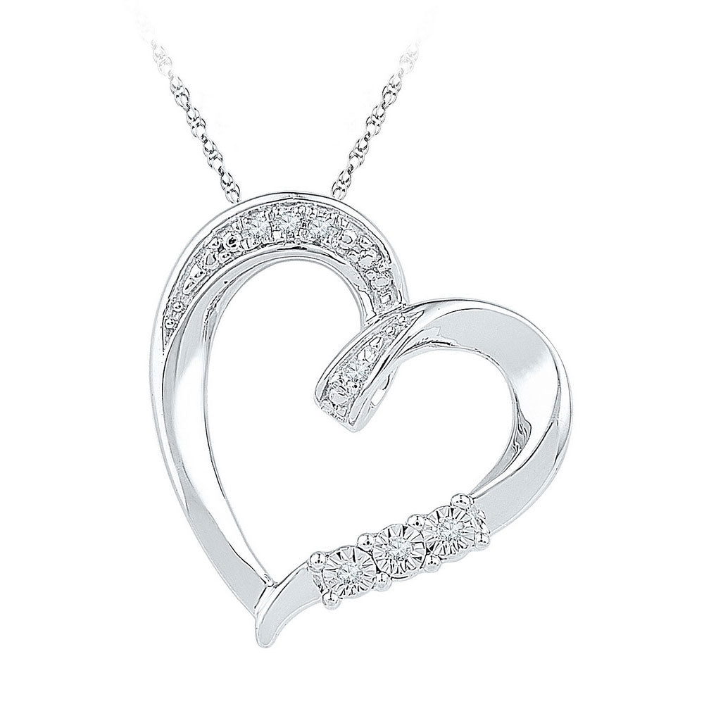 GND Sterling Silver Womens Round Diamond Heart Pendant .03 Cttw by GND