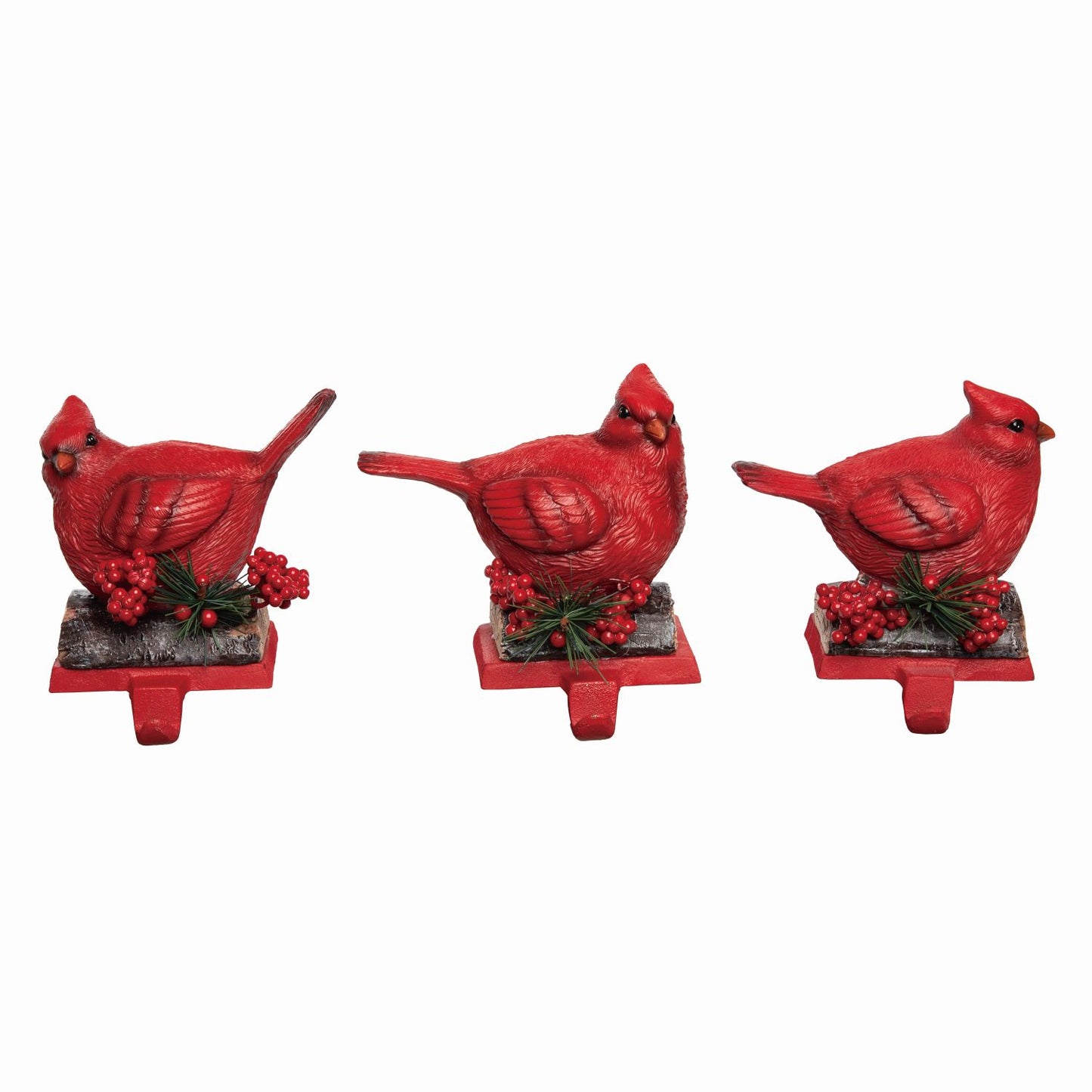 Transpac Resin Holiday Cardinal Stocking Holder, Set Of 3, Assortment