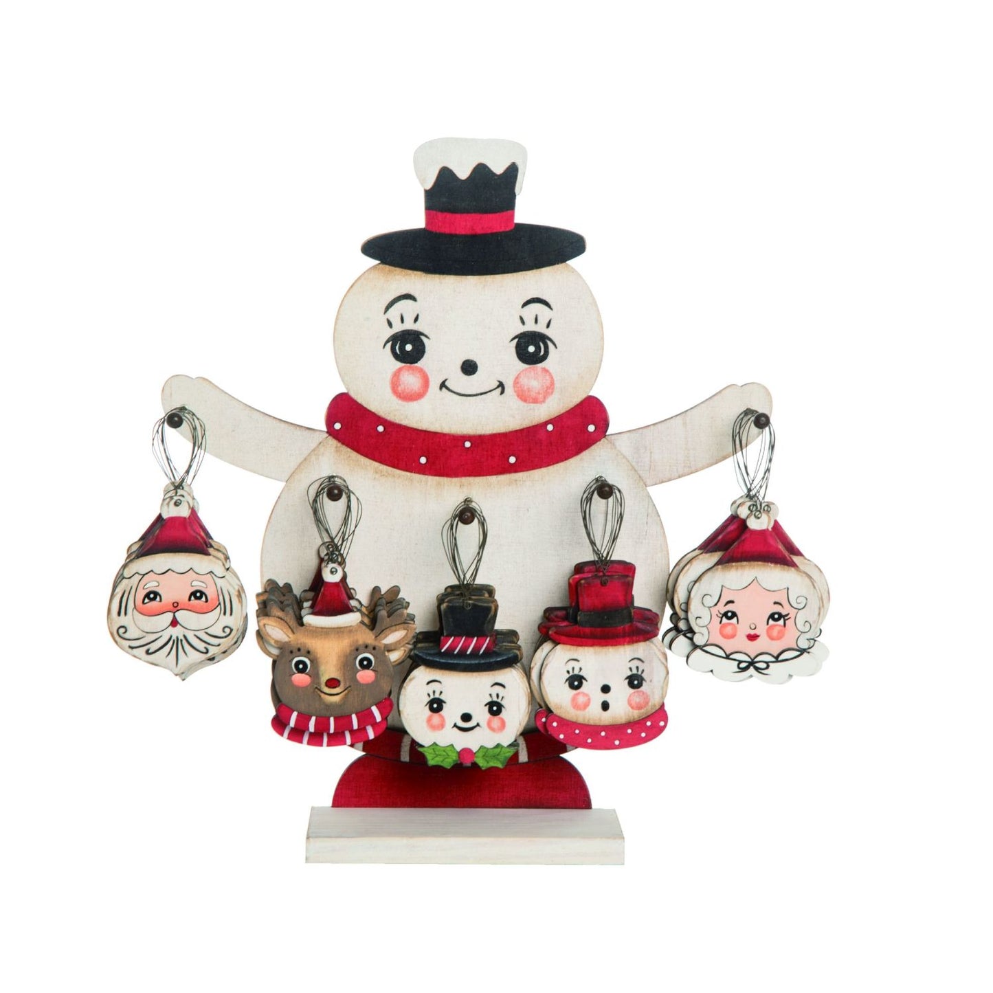 Transpac Johanna Parker Plywood Snowman Ornament Display Set Of 40