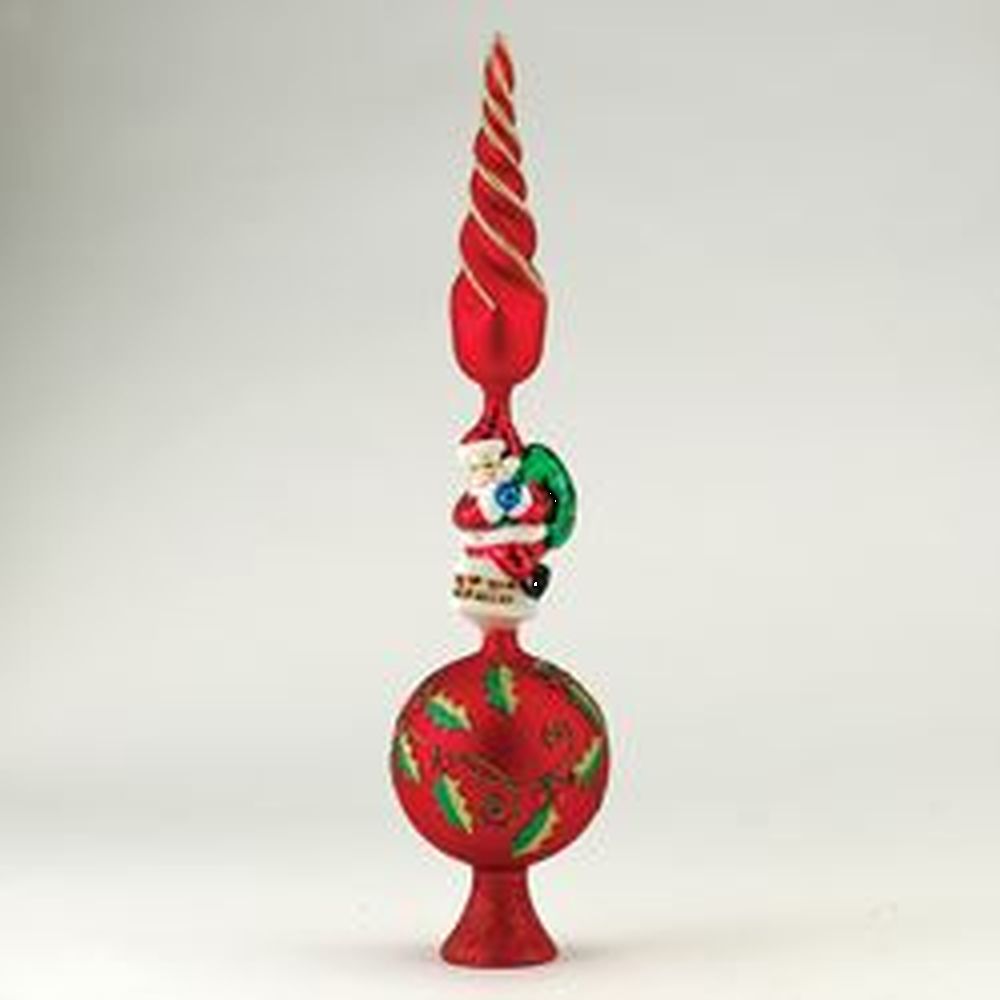 Kurt Adler 16" Glass Red/Gold/Green W/Santa Tree Topper