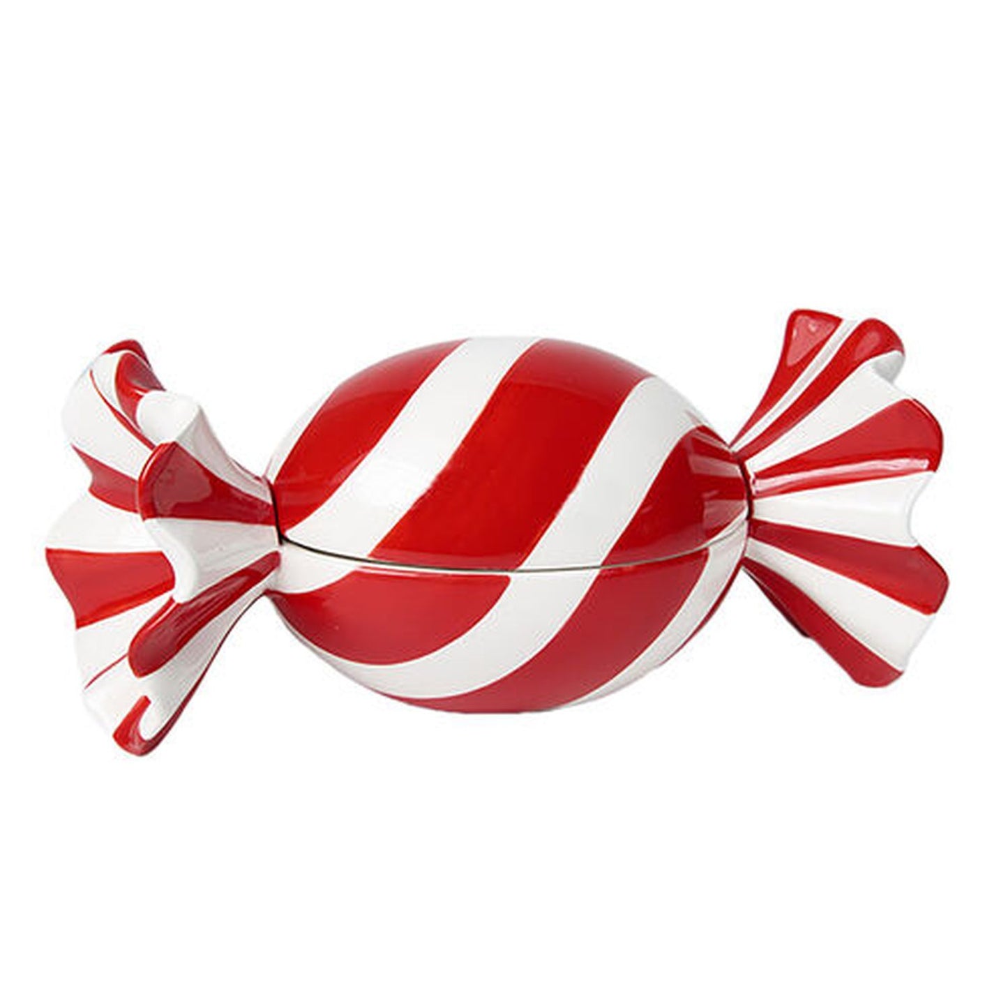 December Diamonds Candy Cane Lace Red/White Round Candy Wrapper Box Figurine