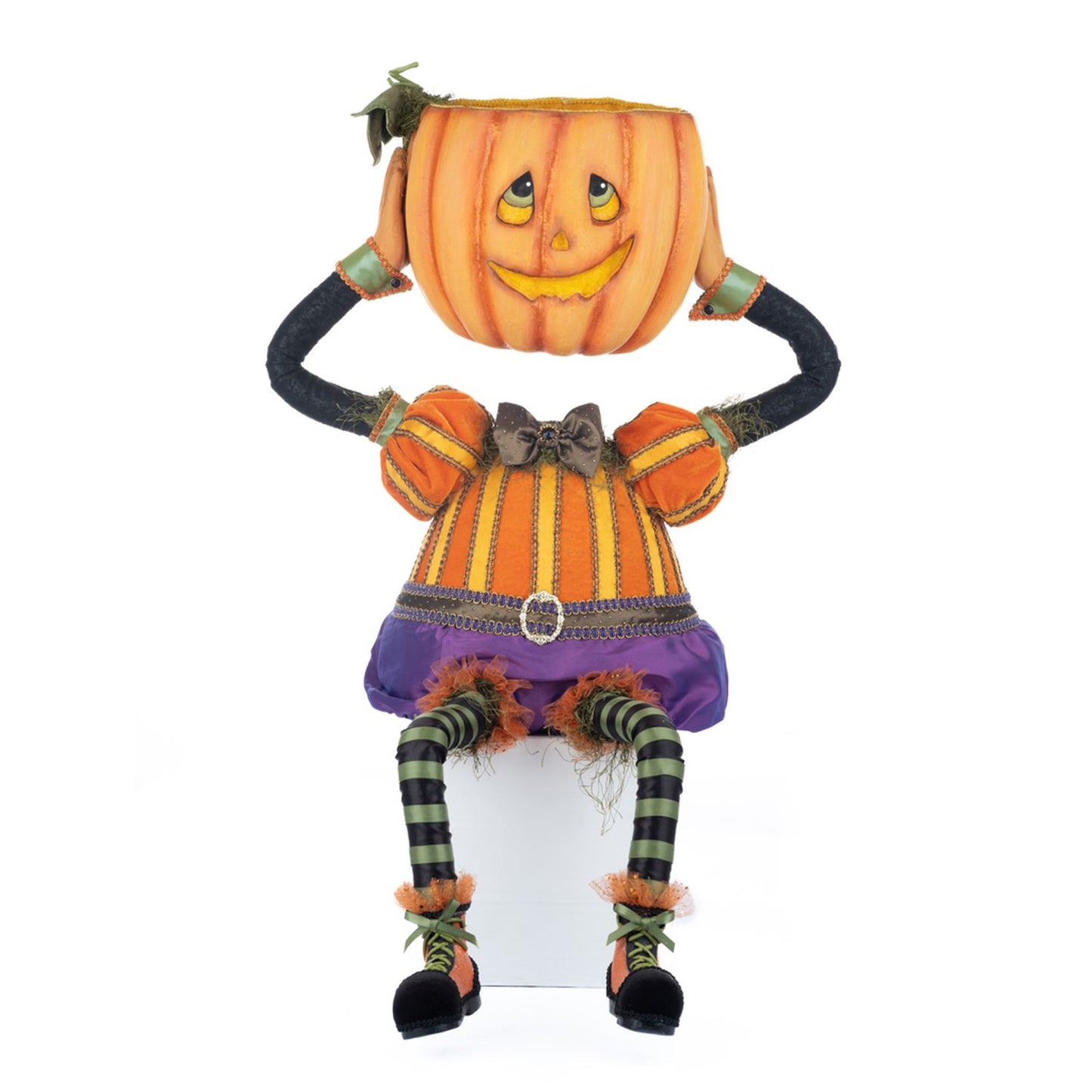 Katherine's Collection Halloween Hollow Percy Pumpkin Head Candy Bowl, Orange Polyester