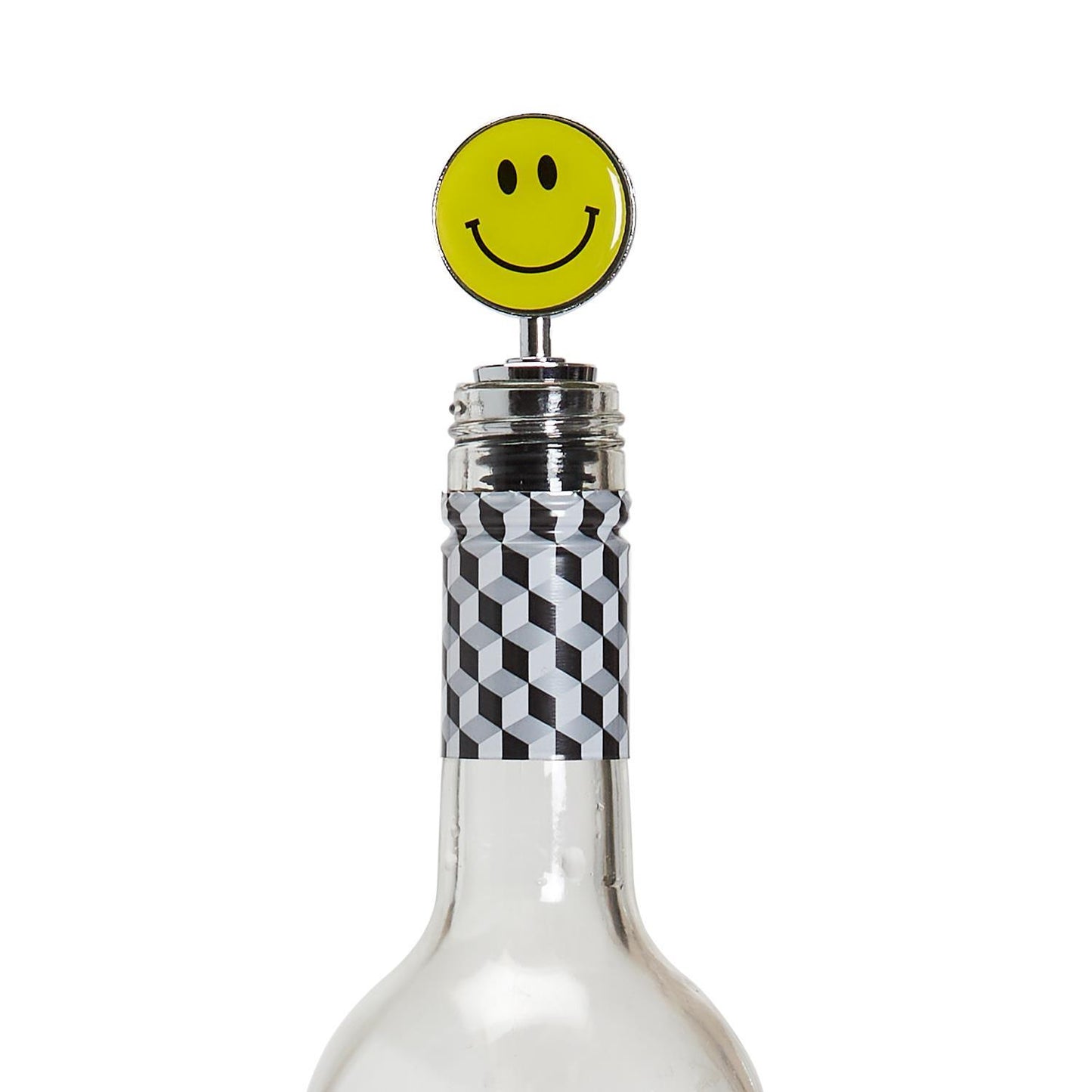 Two's Company Happy Day Stemless Wine Glass with Smile Face Wine Stopper