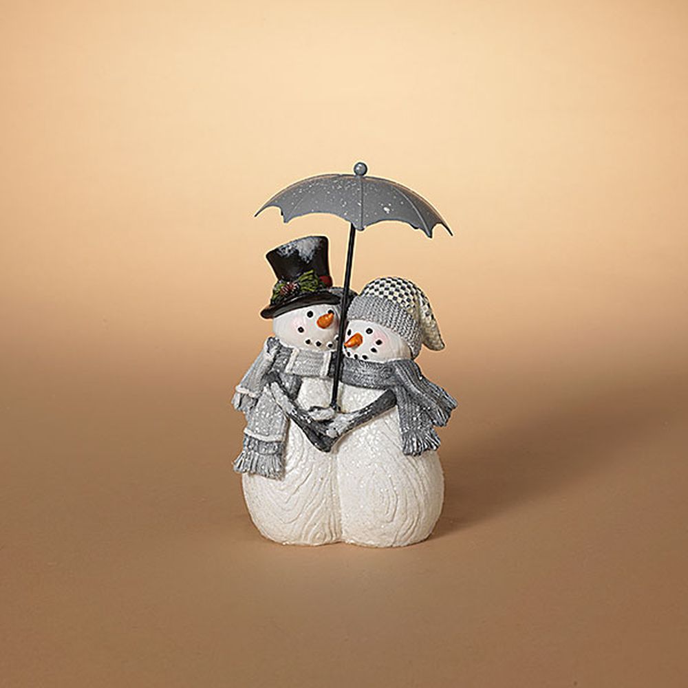 Gerson Company 9" Resin Snowman Couple with Umbrella