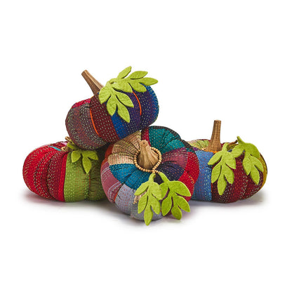 Two's Company Artful Autumn Set of 2 Hand-Crafted Kantha Style Pumpkins