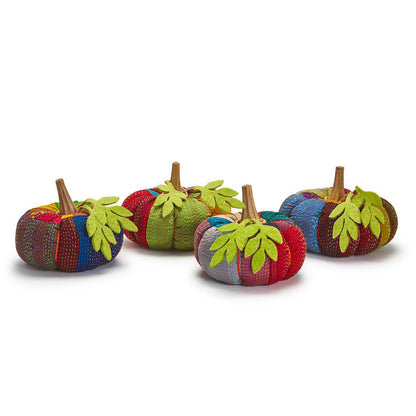 Two's Company Artful Autumn Set of 2 Hand-Crafted Kantha Style Pumpkins