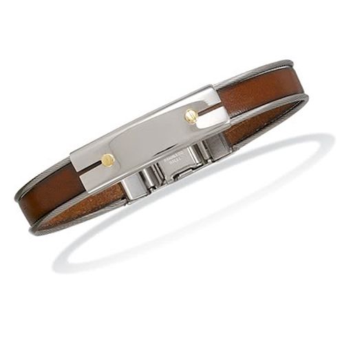 MMA 7.5" Stainless Steel and Leather Men'S Bracelet