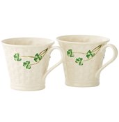 Belleek Shamrock Classic Basketweave Set Of Two Mugs, Porcelain