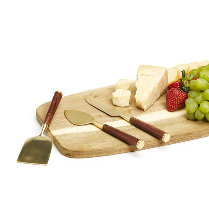 Two's Company Acacia Wood Set Of 3 Cheese Knives In Gift Box