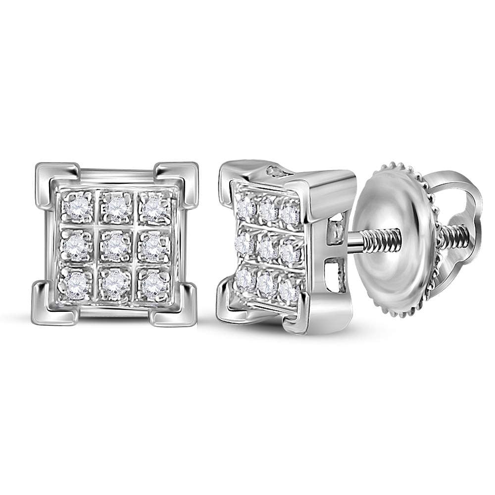 GND 10Kt White Gold Womens Round Diamond Square Cluster Earrings 1/20 Cttw