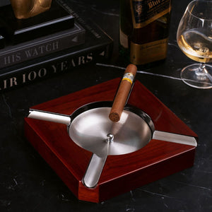 Bey-Berk Stainless Steel & Walnut Wood Cigar Ashtray