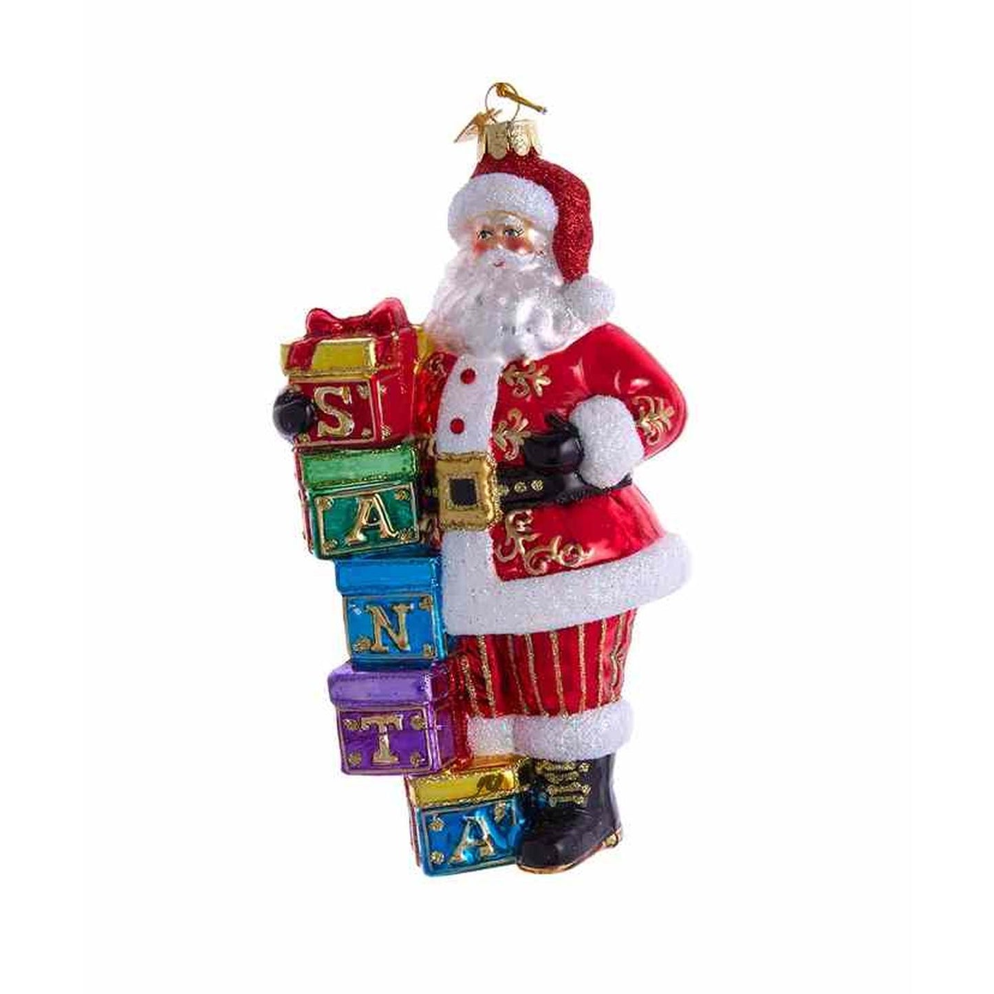 Kurt Adler 7" Bellissimo Glass Santa With Gift Boxes Ornament