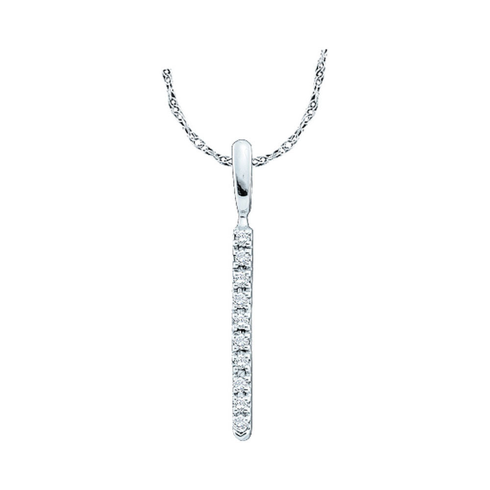 GND 14Kt White Gold Womens Round Diamond Bar Pendant 1/20 Cttw