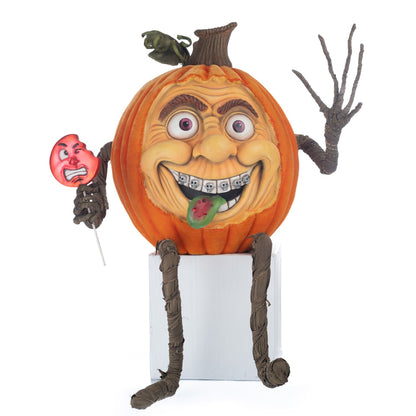 Katherine's Collection Halloween Hollow 23" Goofy Lanky Leg Pumpkin, Orange Resin