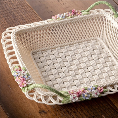 Belleek Periwinkle Square Basket, 2.5" x 10" x 10"