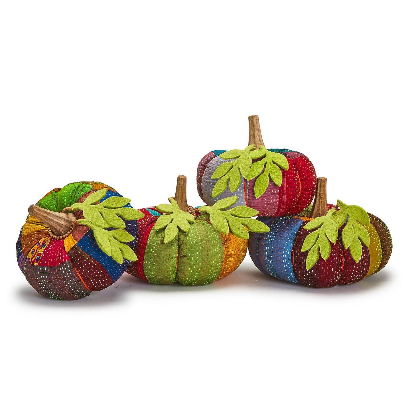 Two's Company Artful Autumn Set of 2 Hand-Crafted Kantha Style Pumpkins