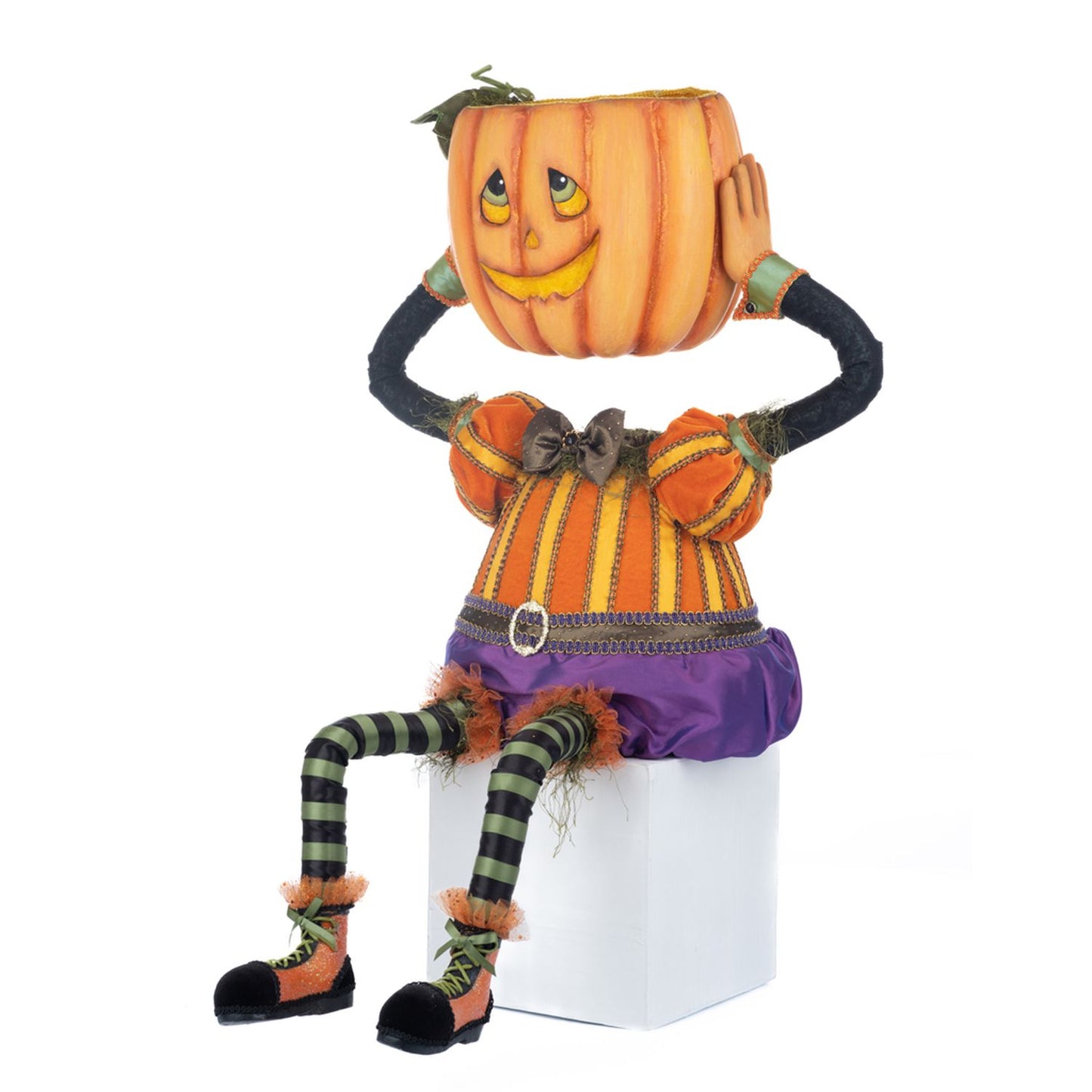 Katherine's Collection Halloween Hollow Percy Pumpkin Head Candy Bowl, Orange Polyester