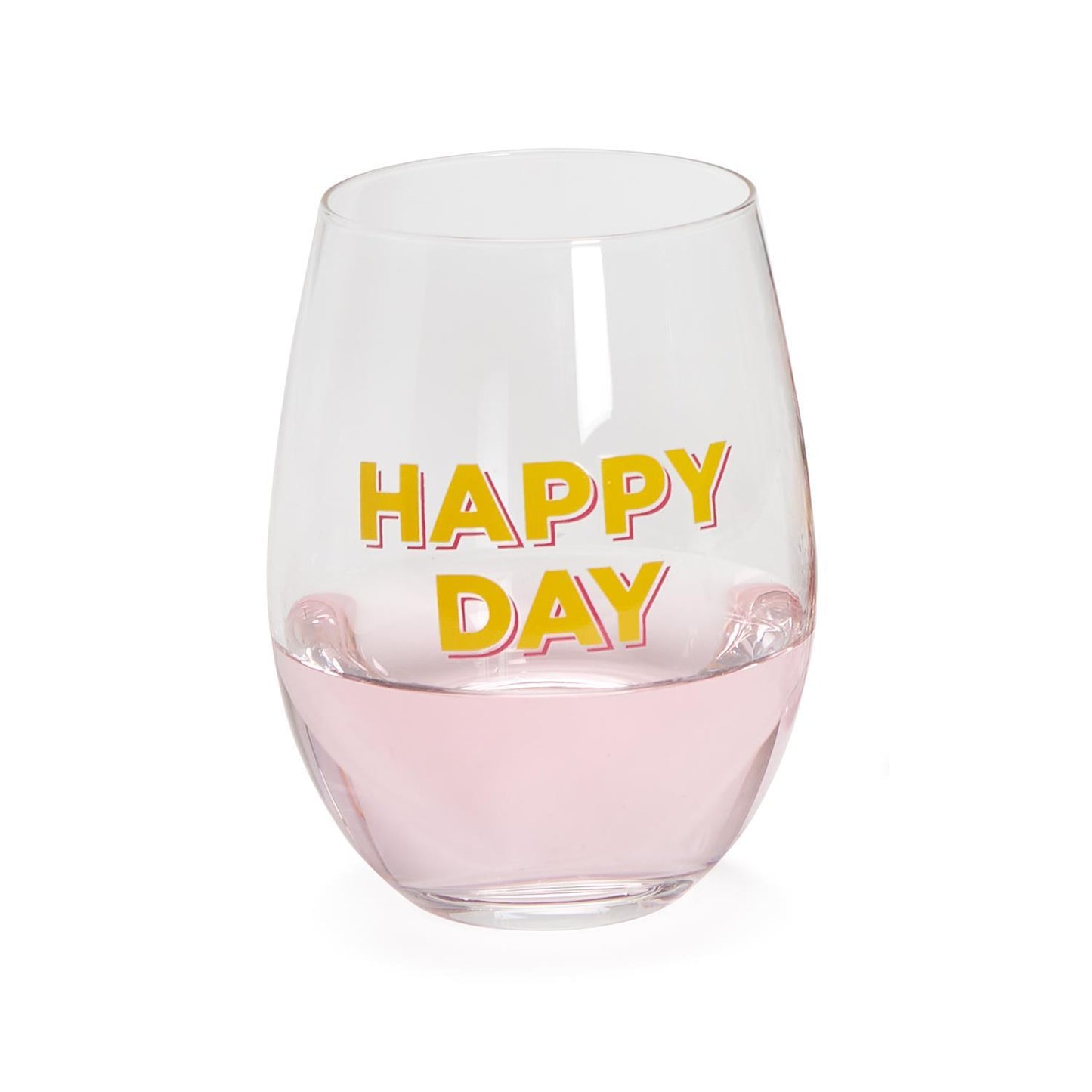 Two's Company Happy Day Stemless Wine Glass with Smile Face Wine Stopper