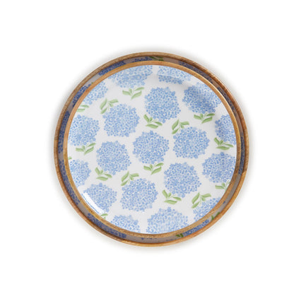 Two's Company Hydrangea Set Of 2 Hand-Crafted Wood Round Tray