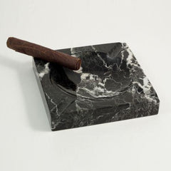 Bey Berk Square Black "Zebra" Marble Four Cigar Ashtray