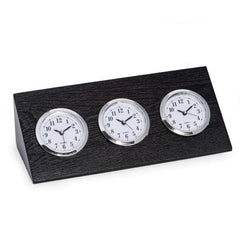 Bey Berk Triple Time Zone Clock in Black Wood